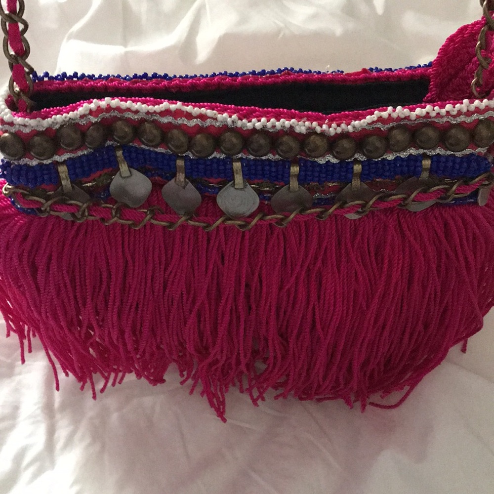 Elliot Mann pink multi fishnet crossbody